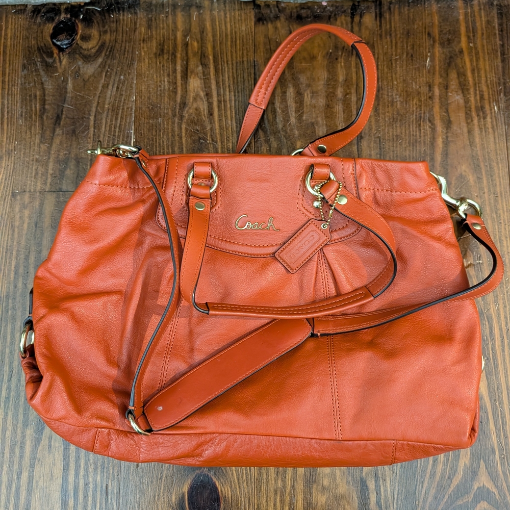 Coach Madison Phoebe Orange Pebbled Leather Shoulder Bag Gold Logo
